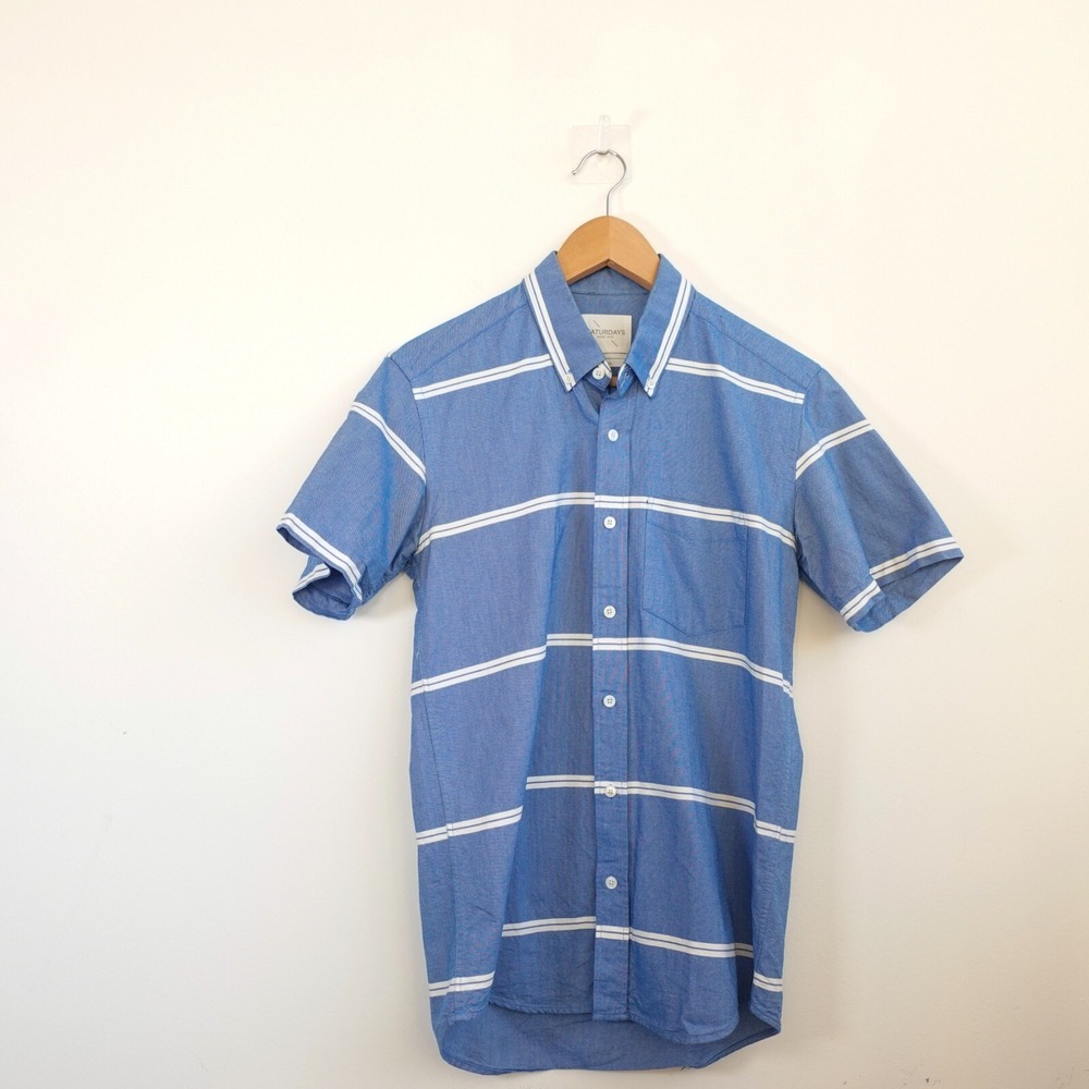 Blue Oxford Button Down Shirt Saturdays Surf NYC Mens S Striped Coastal Skater